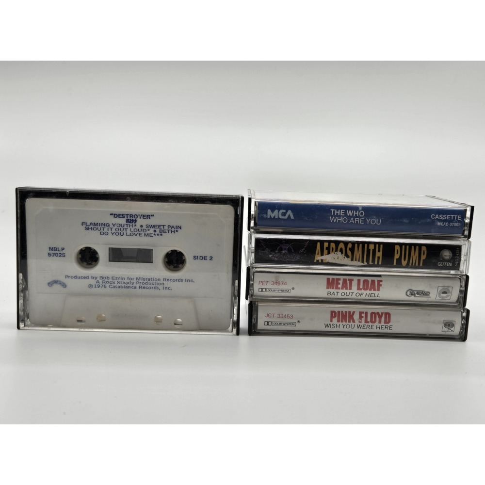 Vtg Classic Rock Cassette Lot Of 5 Kiss Pink Floyd Aerosmith Meat Loaf The Who